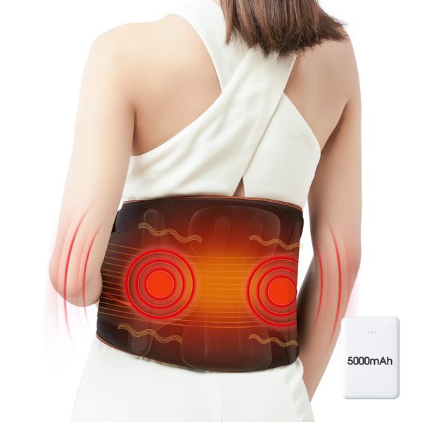 Graphene Cordless Heating Pad with Massager, Far Infrared Battery Powered Massager for Lower Back Pain with 3 Heat Levels & 3 Massage Modes