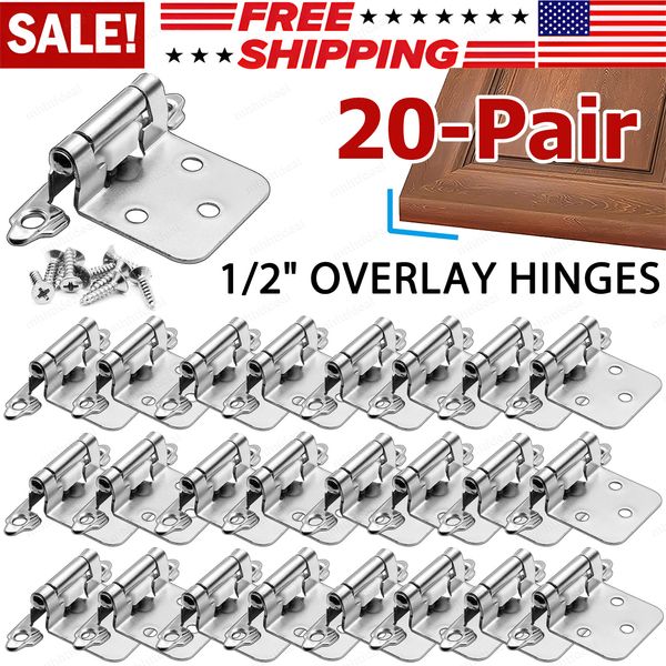 40PCS Overlay Kitchen Cabinet Hinges Self Closing Face Mount Cupboard Door Hinge