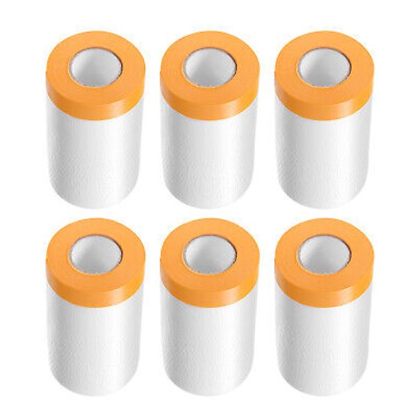 6 Rolls Pre-Taped Masking Film 25.6"x65.6ft Tape and Drape Plastic Drop Cloth