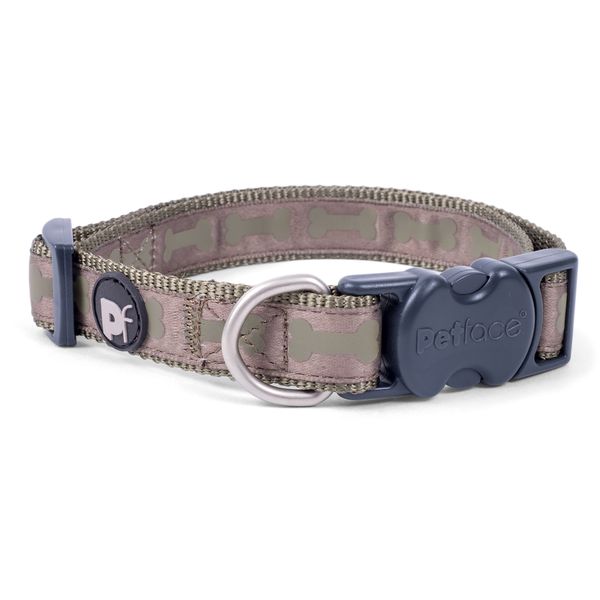 Petface Tonal Bones Pattern Dog Collar, Small, Country Green