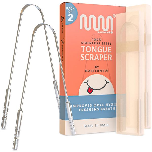 Tongue Scraper (2 Pack with 2 Travel/Storage Cases) Tongue Cleaner, Scrapers for