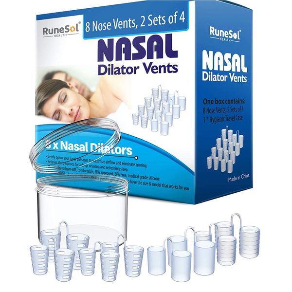 Nasal Dilators (x8 Pack) for Snoring Relief, Nose Vents Snoring Aids, Nasal Dilator Anti Snore Devices to Help You Breathe Through Your Nose, Snore Stoppers by Runesol