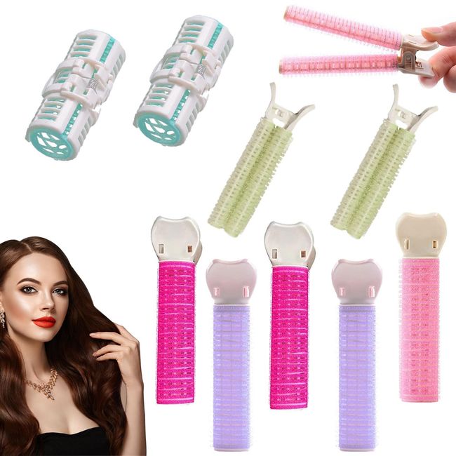 12 Stücke Lockenwickler Locken Set,Entenschnabelclips Hair Rollers Haarroller mit Lockenwickler Klammern,Haarwickler für lange mittlere kleine Haar DIY Styling Salon