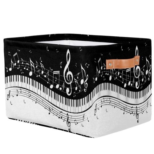 Piano Music Notes Easter Storage Basket Cube Collapsible Canvas Black and White Musical Storage Bin for Organizing Shelves, Pantry, Closet, Girls Room, Clothes, Toys
