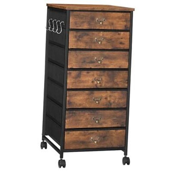 7-Drawer Vertical File Cabinet, Office Cabinet with Rustic Brown, Black