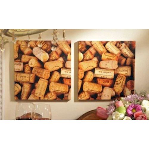 Canvas Wine Cellar Corks WALL ART Decor set of 2