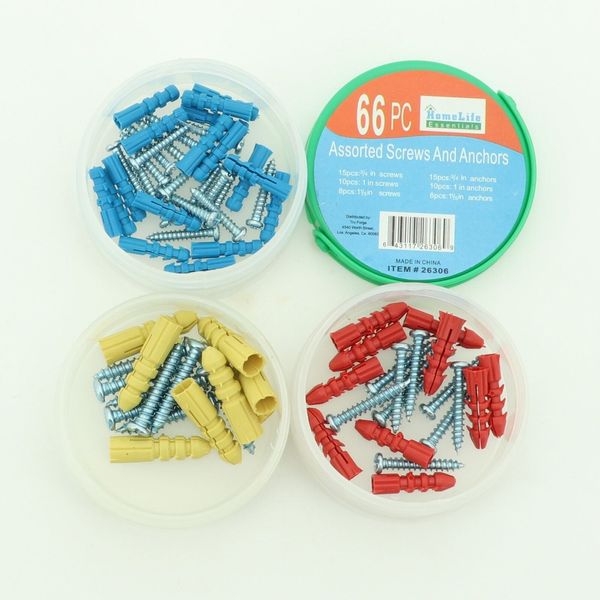 HomeLife Essentials 66pc Screws and Drywall Anchor Set with Storage Container