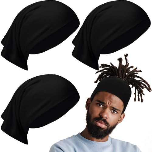 Sintege 4 Pcs Dreadlocks Tube Sock Wide Elastic Headband Loc Cap Long Hair Dreads Head Wrap Unisex Spandex for Women Men(Black)