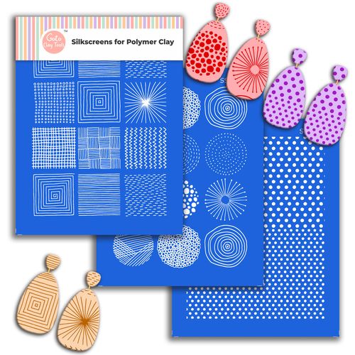 GOTO CLAY TOOLS Multi Pattern Silk Screen Stencils for Polymer Clay, 3 PCS Polka dots Pattern Silkscreen for Polymer Clay Earring Making, Reusable Silk Screen Stencils for Polymer Clay SSCMB-1