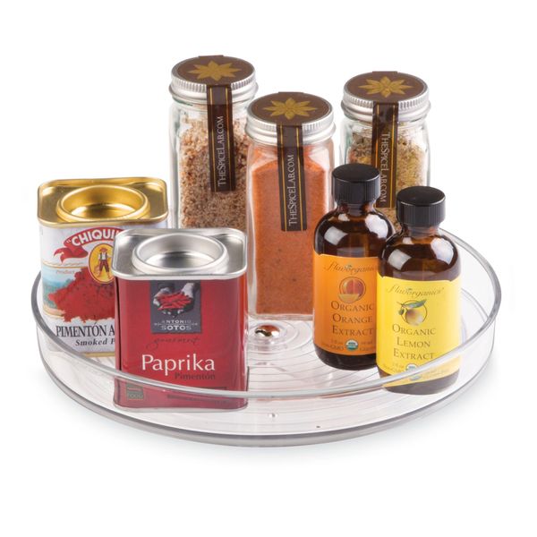 iDesign Lazy Susan Turntable Organiser, Small Rotating Spice Rack for Food Storage, made of BPA-free plastic, transparent