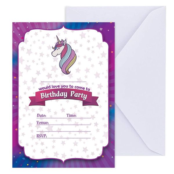 Papa Prints Pack of 32 Invitation Cards 105 x 149 mm Party Invites Kids Unicorn Invitations with Envelope