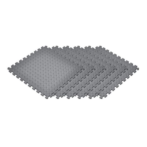 Norsk Foam Floor Gym Mats with Interlocking Tiles, 6-Pack, 24 Square Feet, Diamond Plate Design, Gray