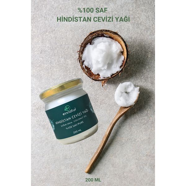 %100 Saf, Hindistan Cevizi Yağı, 200 Ml, Soğuk Sıkım, Coconut Oil