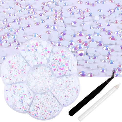 RODAKY 6000Pcs Jelly White AB Flatback Rhinestones for Crafts 2-6MM Size Resin Rhinestones for Nails Gems Nail Art Kit for DIY Crafts Shiny Diamond for Nails Design Face Makeup Tumblers Clothes