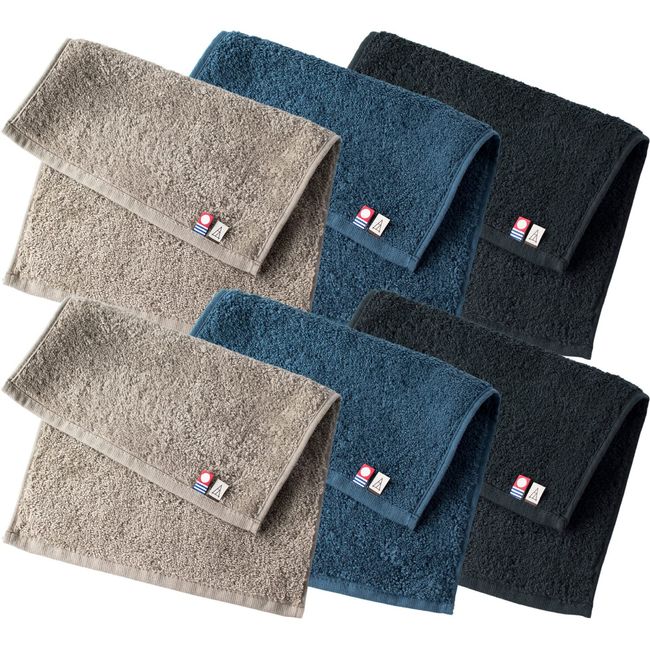 Tabarat Imabari Hand Towels, Set of 6, Men's, 9.1 x 13.6 inches (23 x 32 cm), Towel Size, Individual Packaging