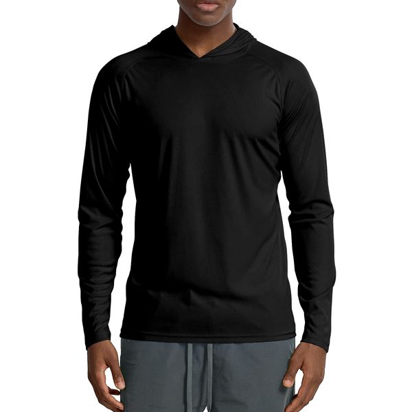 Zengjo Lightweight Hoodies for Men Pullover Workout(Black,L)