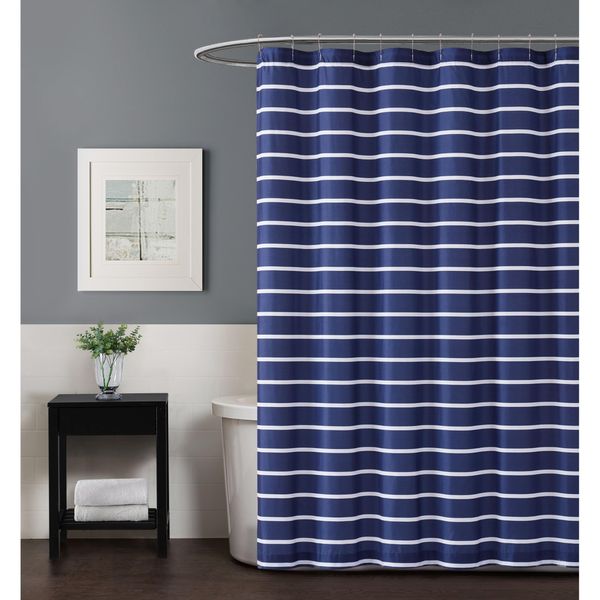 TRULY SOFT Maddow Stripe Navy 72" Square Shower Curtain