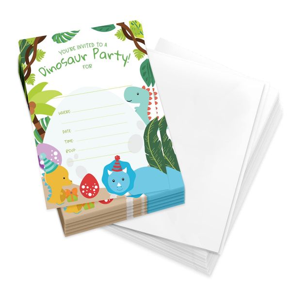 Desert Cactus Dinosaur Happy Birthday Invitations Style 2 Invite Cards (25 Count) With Envelopes Boys Girls Kids Party (25ct)