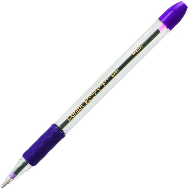 Pentel BK91V R.S.V.P. Stick Ballpoint Pen, 1mm, Trans Barrel, Violet Ink (Pack of 12)