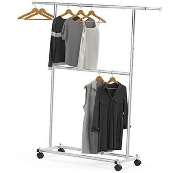 SimpleHouseware Double Rod Garment Rack Grey