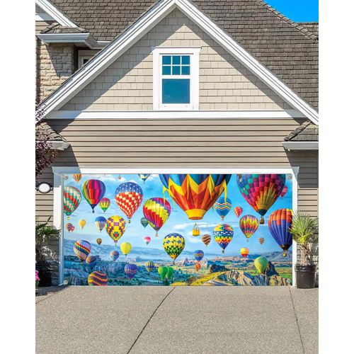 6X13ft Hot Air Balloon Garage Door Decoration Background Colorful Rainbow Sky Romantic Mountains Natural Landscape Travel Adventure Kids Portrait Background Party Decor Banner Cover