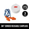 3M Corded Reusable Earplug, 3-Pair with Case, 90716-80025T