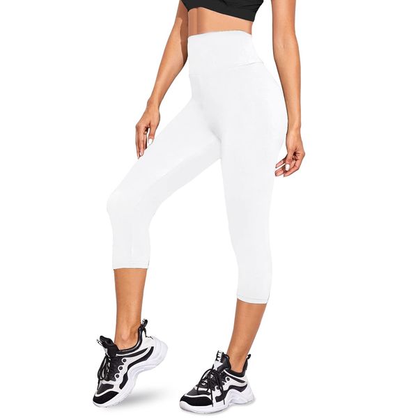 we fleece Women’s Soft Capri Leggings for Women-High Waisted Tummy Control Non See Through Workout Running Black Leggings Yoga Pants (White, Large-X-Large)