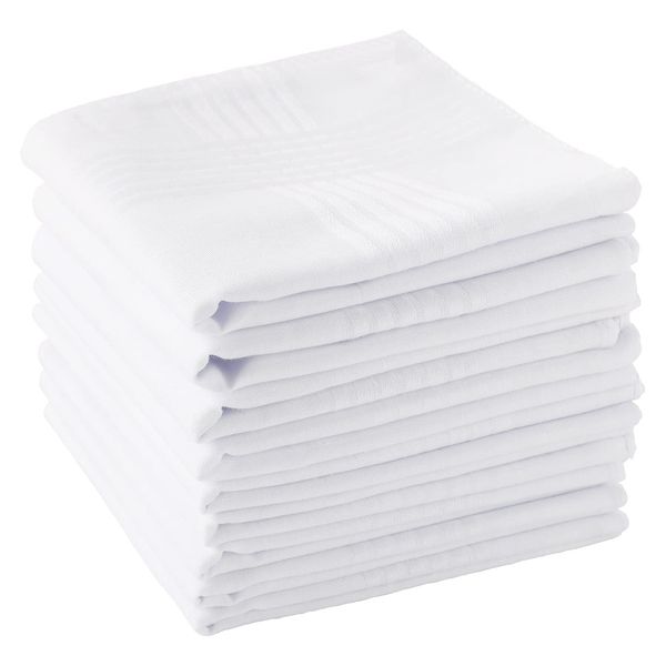 Scotamalone Men's Handkerchiefs 100% Soft Cotton White Hankie Hankerchieves