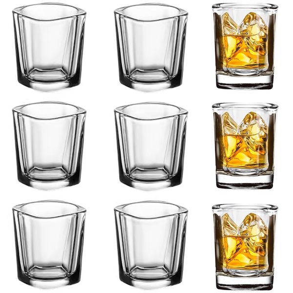 Hlukana 6 Pack Heavy Base Shot Glasses Set, 2.2 oz Clear Shot Glasses Bulk, Tequila Shot Glass, Square Shot Glass, Espresso Shot Glass for Vodka, Whiskey, Tequila, Espressos, Spirits & Liquors