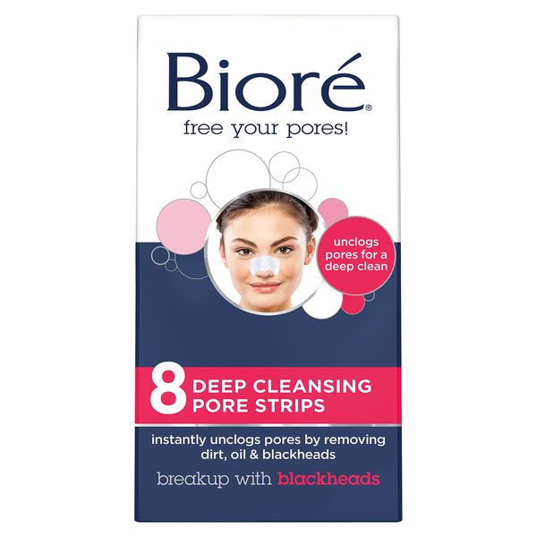 Bior√© Original, Deep Cleansing Pore Strips, 8 Nose Strips for Blackhead Removal, with Instant Pore Unclogging, features C-Bond Technology, Oil-Free, Non-Comedogenic Use