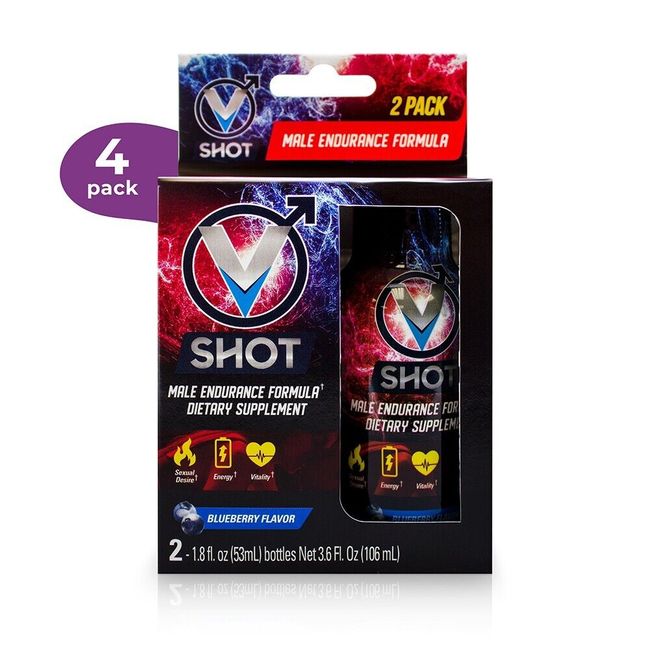 V Shot Male Endurance (2 Bottles per Box) Strength Booster Supplement 4 Pack