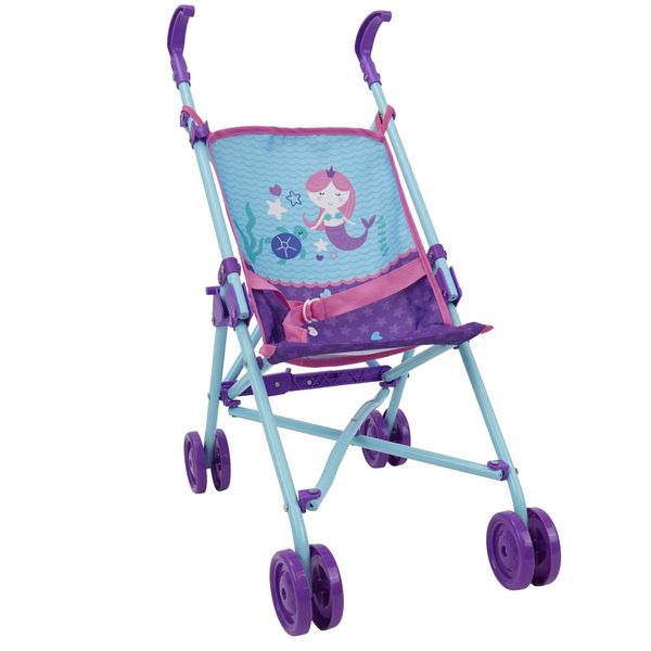 509 Crew 509: Mermaid Doll Umbrella Stroller - Kids Pretend Play Stroller, Easy Fold Storage & Travel, Fits Dolls Up to 18", Ages 3+ (T701028)