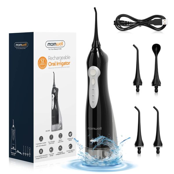 Water Flosser Cordless Advanced Water Flosser Teeth Cleaner Capacity, USB Rechargeable Dental Flosser, IPX7 Waterproof 3 Modes & 3 Jet Tips and 1 Tongue Scraper for Teeth/Braces/Bridges Clean