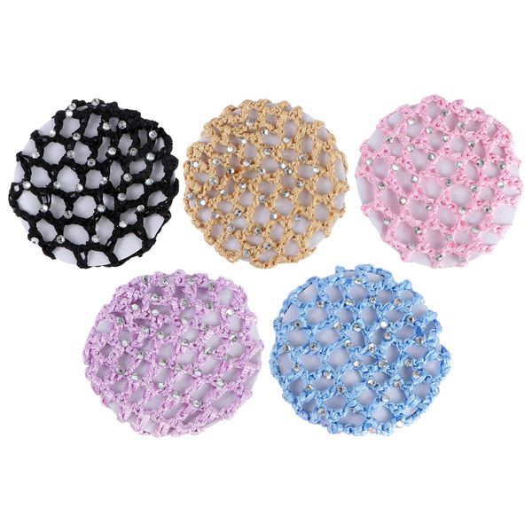 FRCOLOR 5pcs Handmade Hair Net Elastic Crochet Pearl Hair Snood Bun Accessory Dancers Hair Decoration for Girls Woman