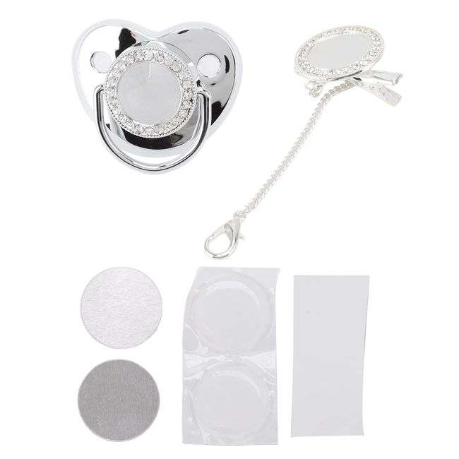 Baby-Schnuller, S?uglings-Bling-Schnuller mit Clip, DIY-Fotodekoration, Schnuller-Clip-Set Milk powder feeding f¨¹r Neugeborene(Silber M) Feeding supplies