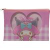 Sanrio My Melody x Kuromi Accessories Cosmetics Flat Vinyl Pouch Zipper Case Bag 20 x 14.5cm (Check)