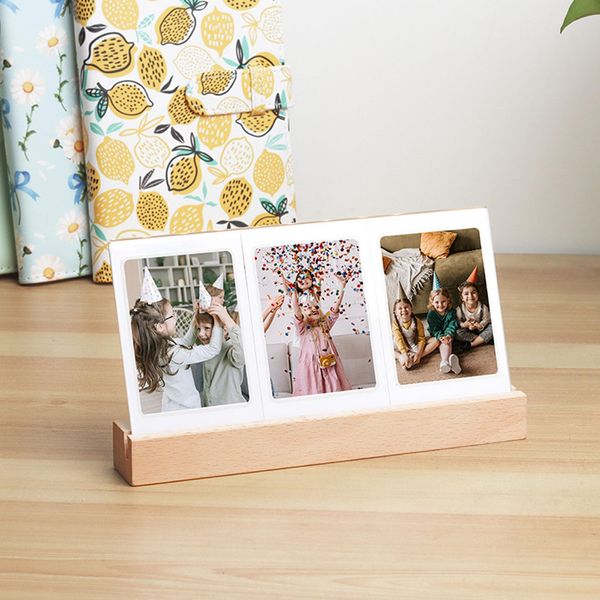 Instax Mini Picture Frame, Light Up Clear Acrylic Desk Photo Frame, 3 Inches 3 Openings Photo Display Stand for Polaroid Instant Photo, Gift for Friends