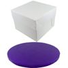 Doric ROUND COLOURED Drum cake BOARD and white transporting BOX (8 Inch, Purple)