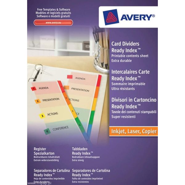 Avery 01966501 Ref A4 ReadyIndex Pre-Printed Punched Dividers, 1-15 Numeric - Multicoloured