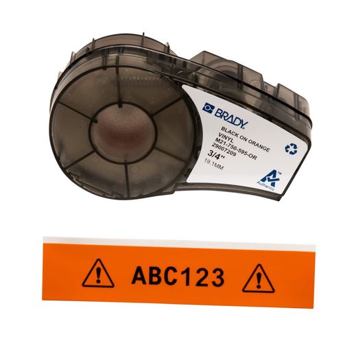 Brady Authentic (M21-750-595-OR) All-Weather Vinyl Label for Indoor/Outdoor ID, Lab and Equipment Labeling, Black on Orange- For M210, M210-LAB, M211, BMP21-PLUS and BMP21-LAB Printers, .75" W, 21' L