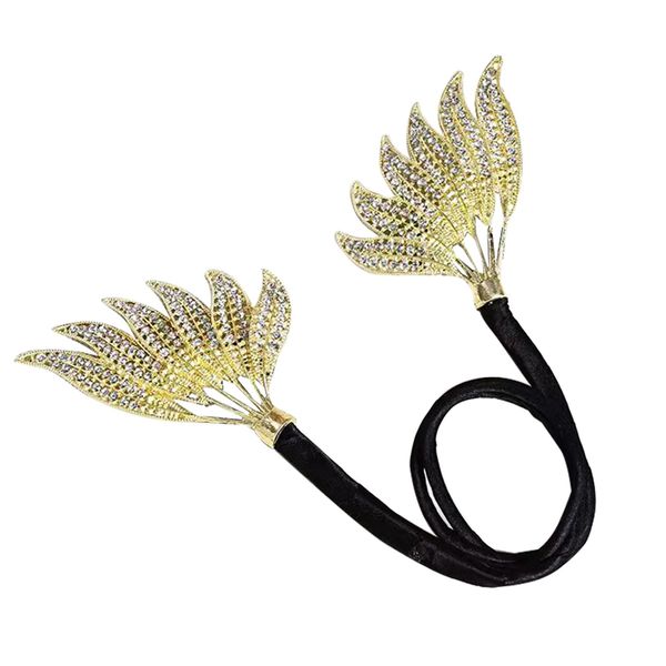 CRIZAN Angle Wings Rhinestone Elastic Hair Ties Clip Headbands for Women Girls (Silver)