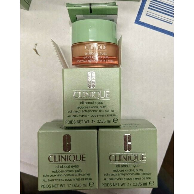 Lot of 3 CLINIQUE ALL ABOUT EYES Reduces Circles Puffs .17 OZ/5 ML each=15ML NIB