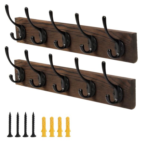 POZEAN Coat Rack Wall Mount 2 Pack Hat Rack with 10 Wall Hooks Coat Hooks, Wall Coat Racks with Hooks for Hanging Coats, Hats, Jacket, Bags, Scarf, Keys