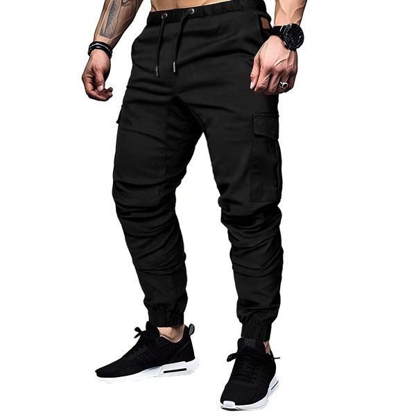 Elegancity Schwarze Cargohose Herren Chino Hose mit 6 Taschen Cargo Hose Stretch Jogginghose für Männer mit Bundgummi Elastische Hosen S