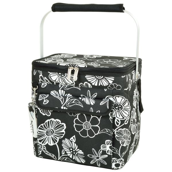 Picnic at Ascot 6 Bottle Insulated Wine Tote- Collapsible Multi Purpose Cooler - Night Bloom