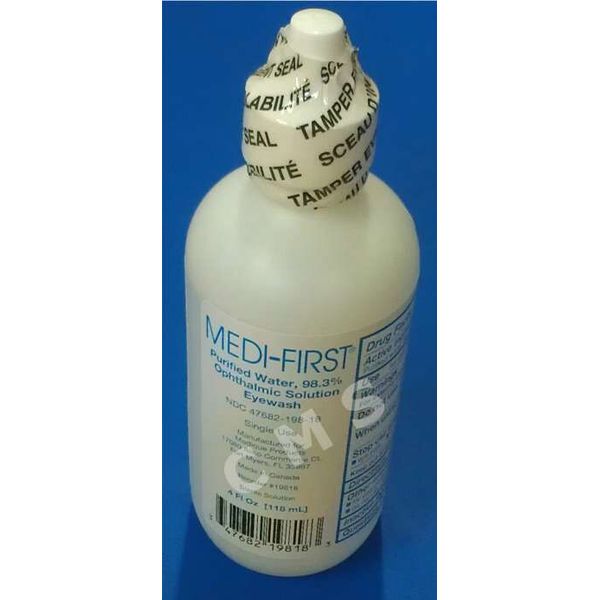 MEDI-FIRST AID Eyewash 98.3% Ophthalmic Solution Single Use 4oz Eye Wash Station