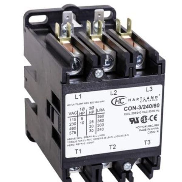 Hartland Controls 3 Pole 60 Amp 240 Volt Coil Contactor