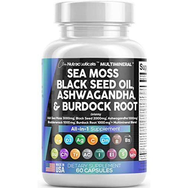 Sea Moss 3000mg Black Seed Oil 2000mg Ashwagandha 1000mg Turmeric 1000mg Blad...