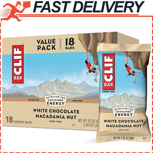 18ct CLIF BARS Energy Bars White Chocolate Macadamia Nut w/ Organic Oats 2.4oz