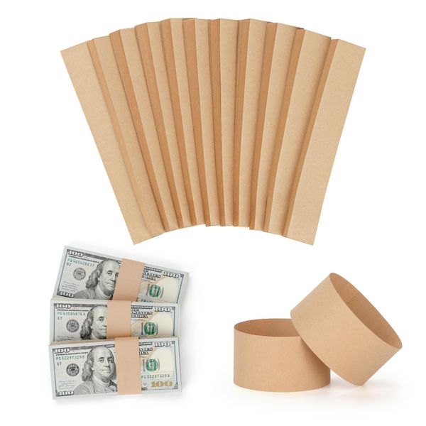 PONNOR Money Bands 550 Pack Blank Natural Kraft Brown Cash Bands Self Adhesive Currency Straps for Bill Wrappers Cash Organizer